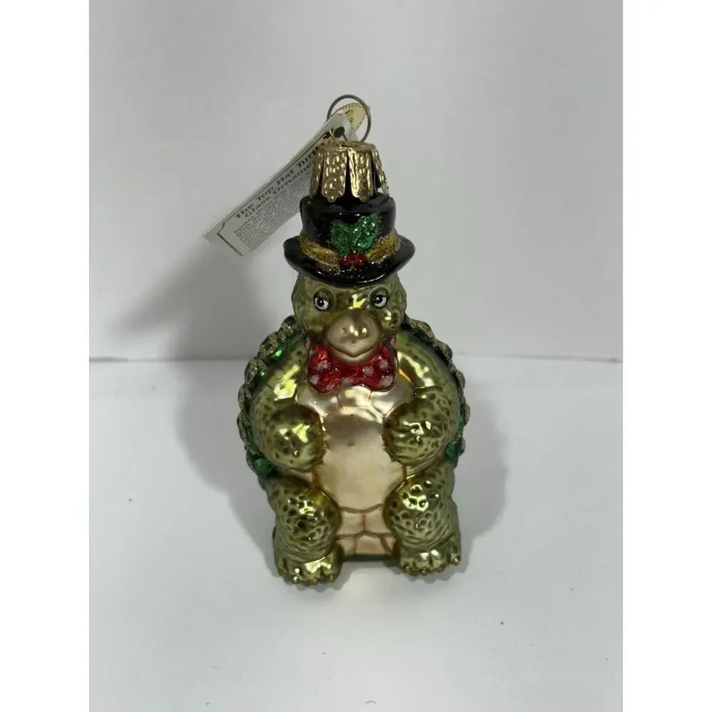 OWC Old World Christmas‎ Blown Glass Top Hat Turtle #12028 sitting reptile W Tag